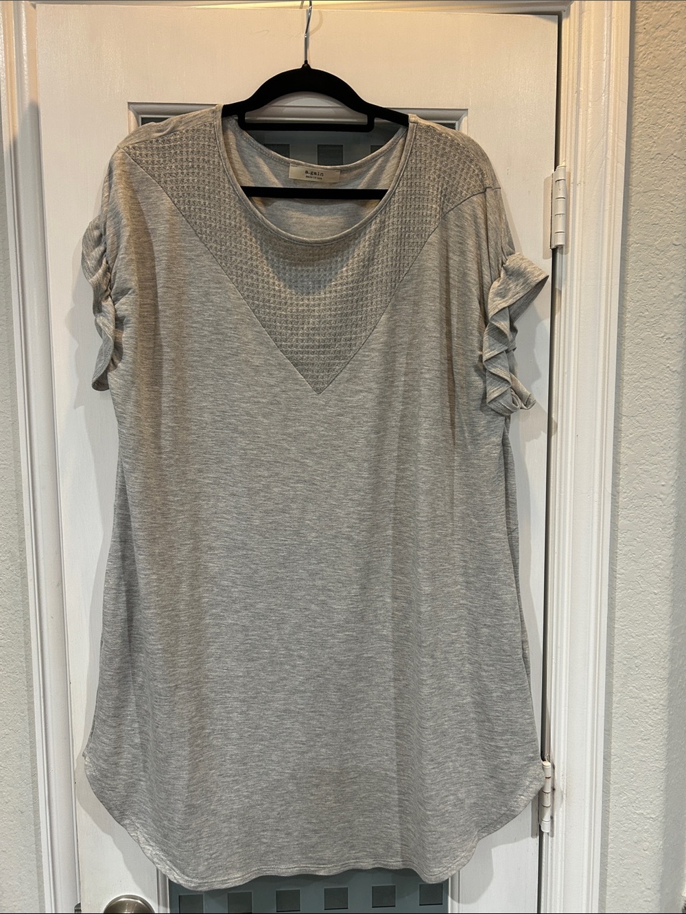 Light Grey Midi Dress with Textured V-Inset